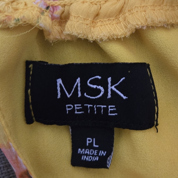 MSK Floral Mini Dress Tiered Ruffle Yellow Pink Size Petite Large - Picture 11 of 16